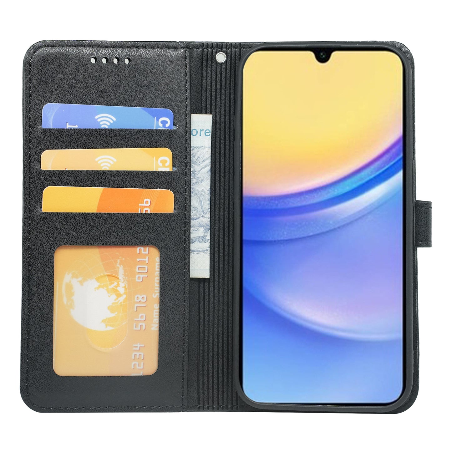 For Samsung Galaxy A16 5G / A16 4G Wallet Case Magnetic Snap Leather Phone Cover with Strap - Black