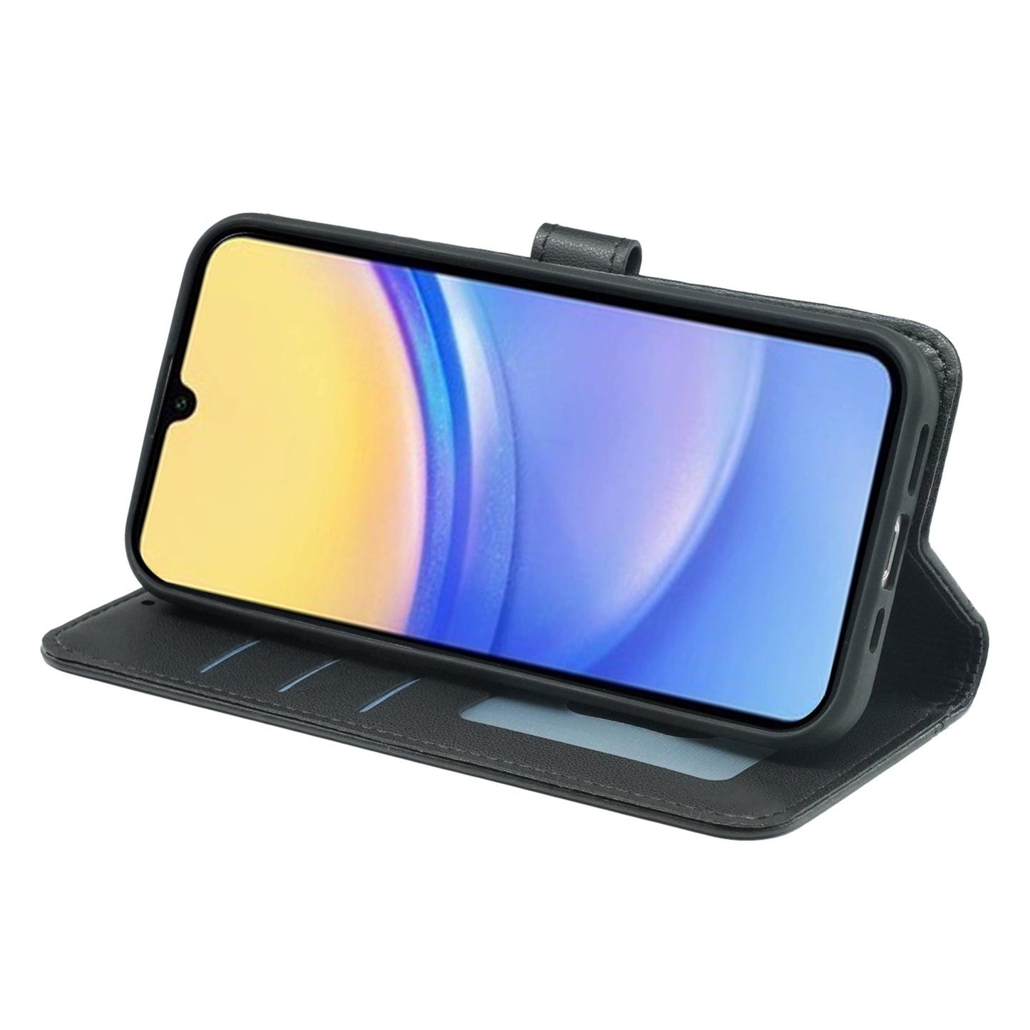 For Samsung Galaxy A16 5G / A16 4G Wallet Case Magnetic Snap Leather Phone Cover with Strap - Black