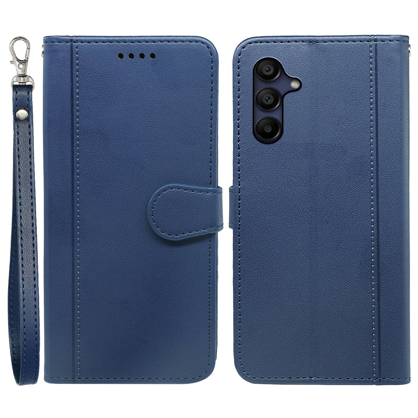 For Samsung Galaxy A16 5G / A16 4G Wallet Case Magnetic Snap Leather Phone Cover with Strap - Blue