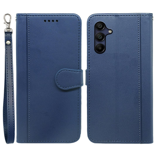 For Samsung Galaxy A16 5G / A16 4G Wallet Case Magnetic Snap Leather Phone Cover with Strap - Blue