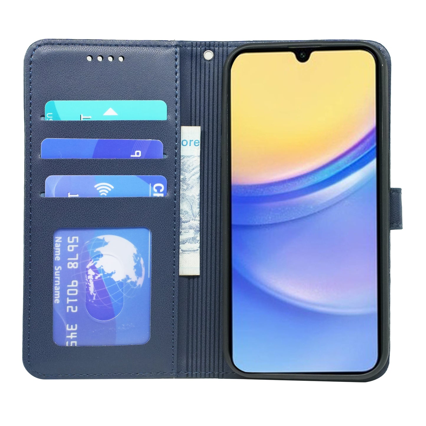 For Samsung Galaxy A16 5G / A16 4G Wallet Case Magnetic Snap Leather Phone Cover with Strap - Blue