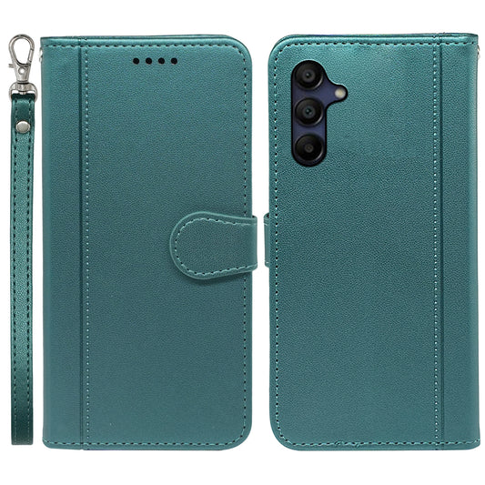For Samsung Galaxy A16 5G / A16 4G Wallet Case Magnetic Snap Leather Phone Cover with Strap - Green