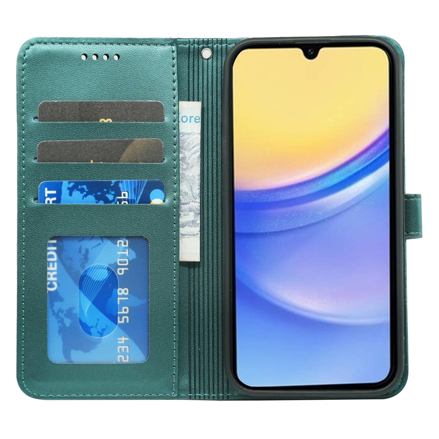 For Samsung Galaxy A16 5G / A16 4G Wallet Case Magnetic Snap Leather Phone Cover with Strap - Green