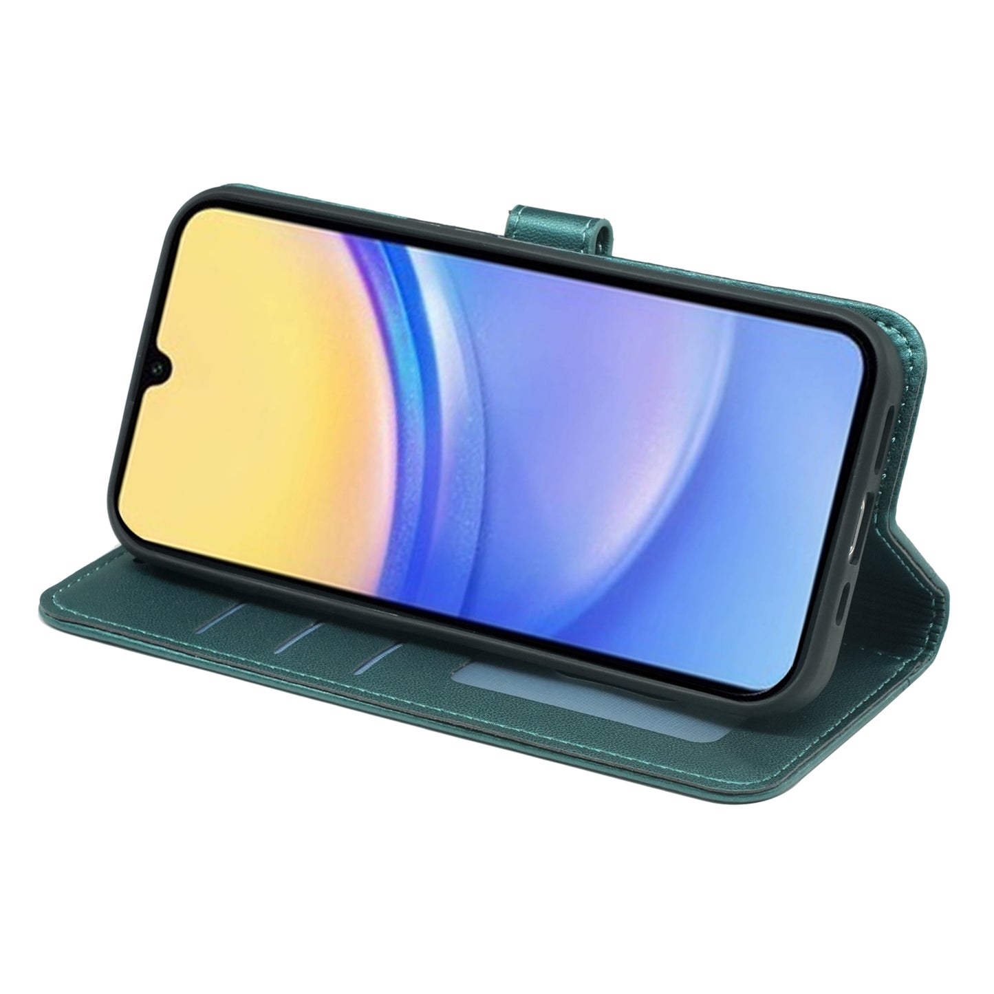For Samsung Galaxy A16 5G / A16 4G Wallet Case Magnetic Snap Leather Phone Cover with Strap - Green