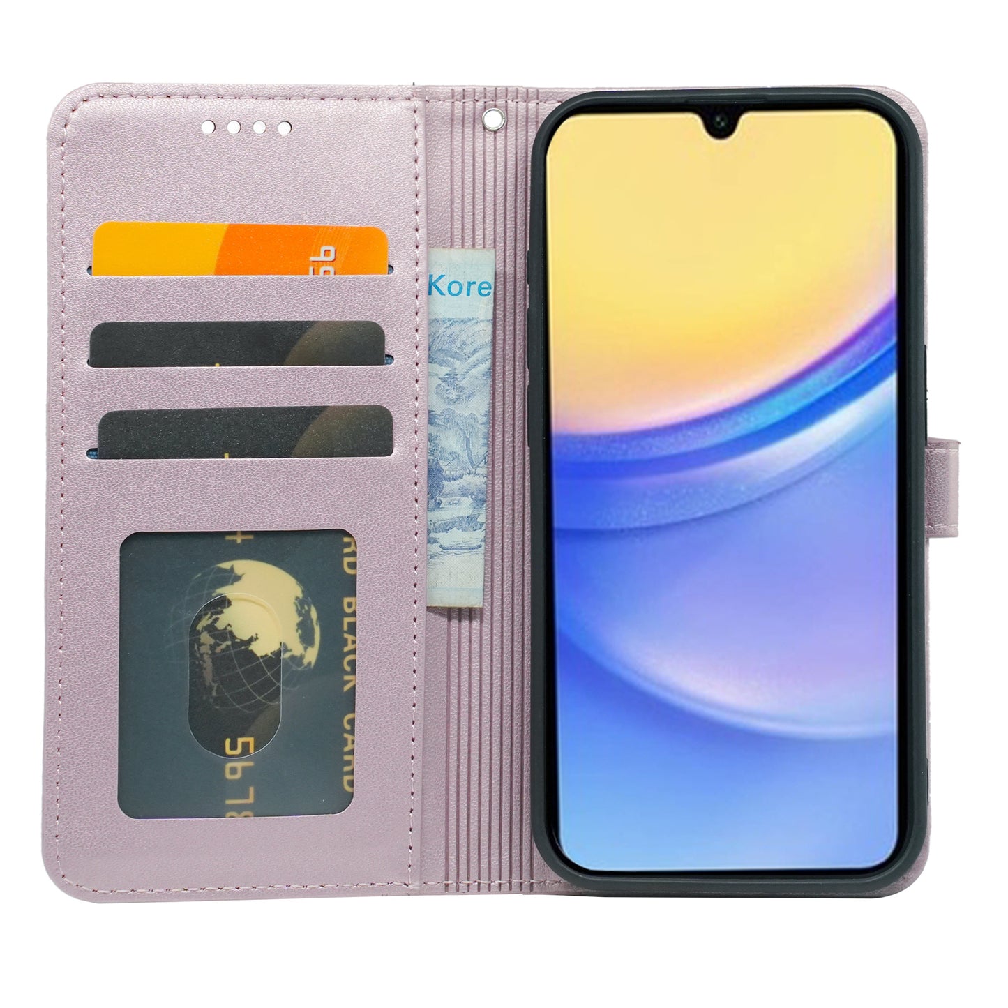 For Samsung Galaxy A16 5G / A16 4G Wallet Case Magnetic Snap Leather Phone Cover with Strap - Rose Gold