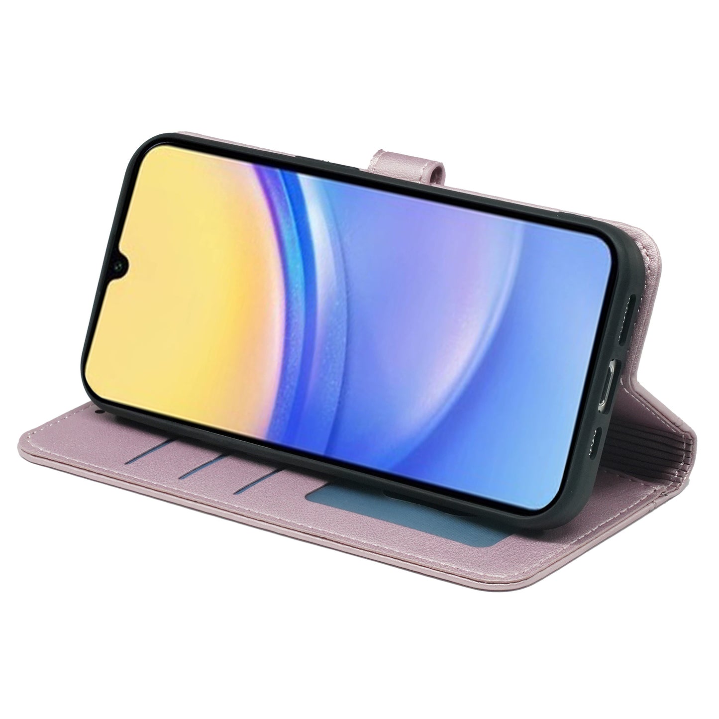 For Samsung Galaxy A16 5G / A16 4G Wallet Case Magnetic Snap Leather Phone Cover with Strap - Rose Gold