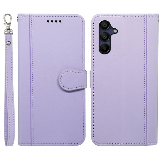 For Samsung Galaxy A16 5G / A16 4G Wallet Case Magnetic Snap Leather Phone Cover with Strap - Purple