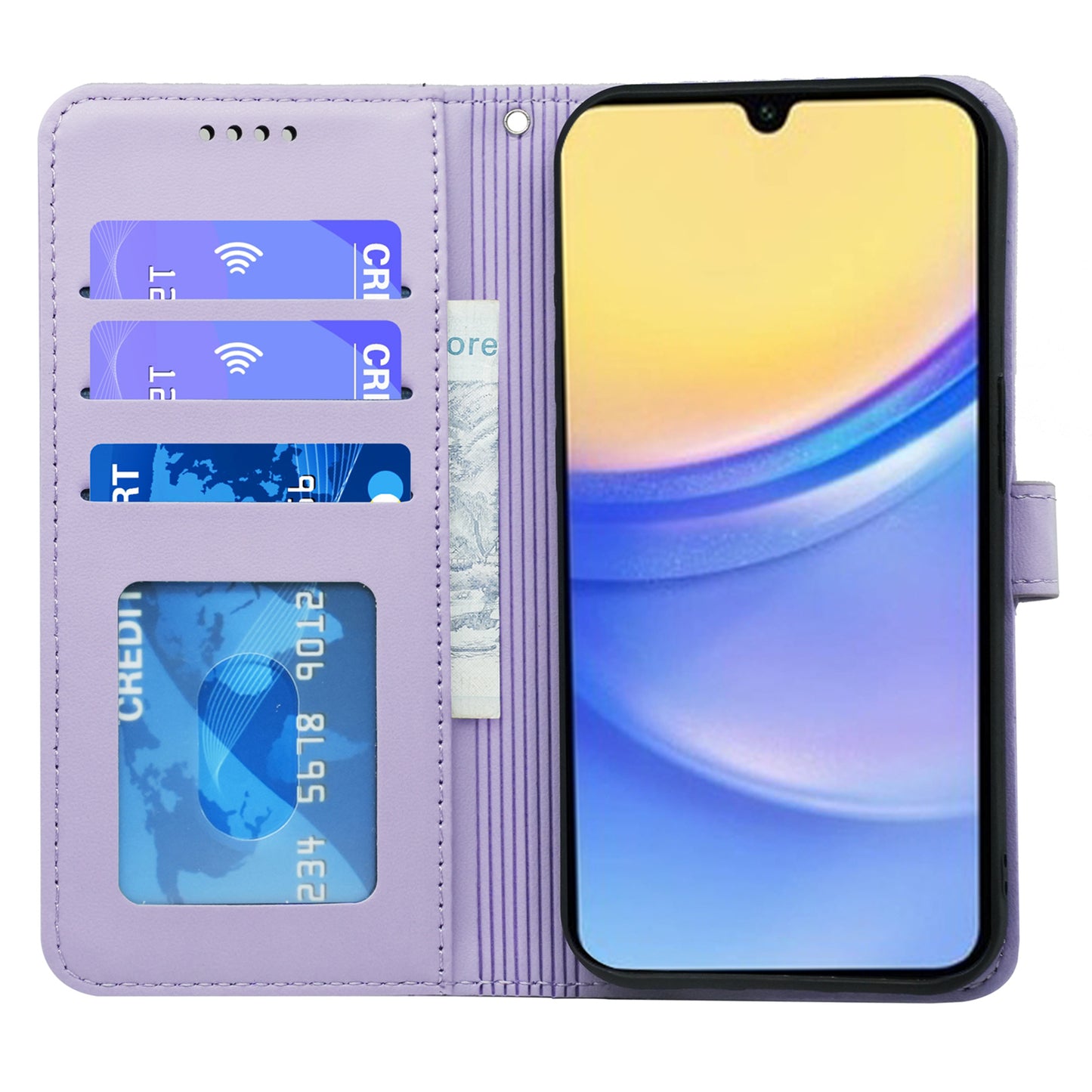For Samsung Galaxy A16 5G / A16 4G Wallet Case Magnetic Snap Leather Phone Cover with Strap - Purple