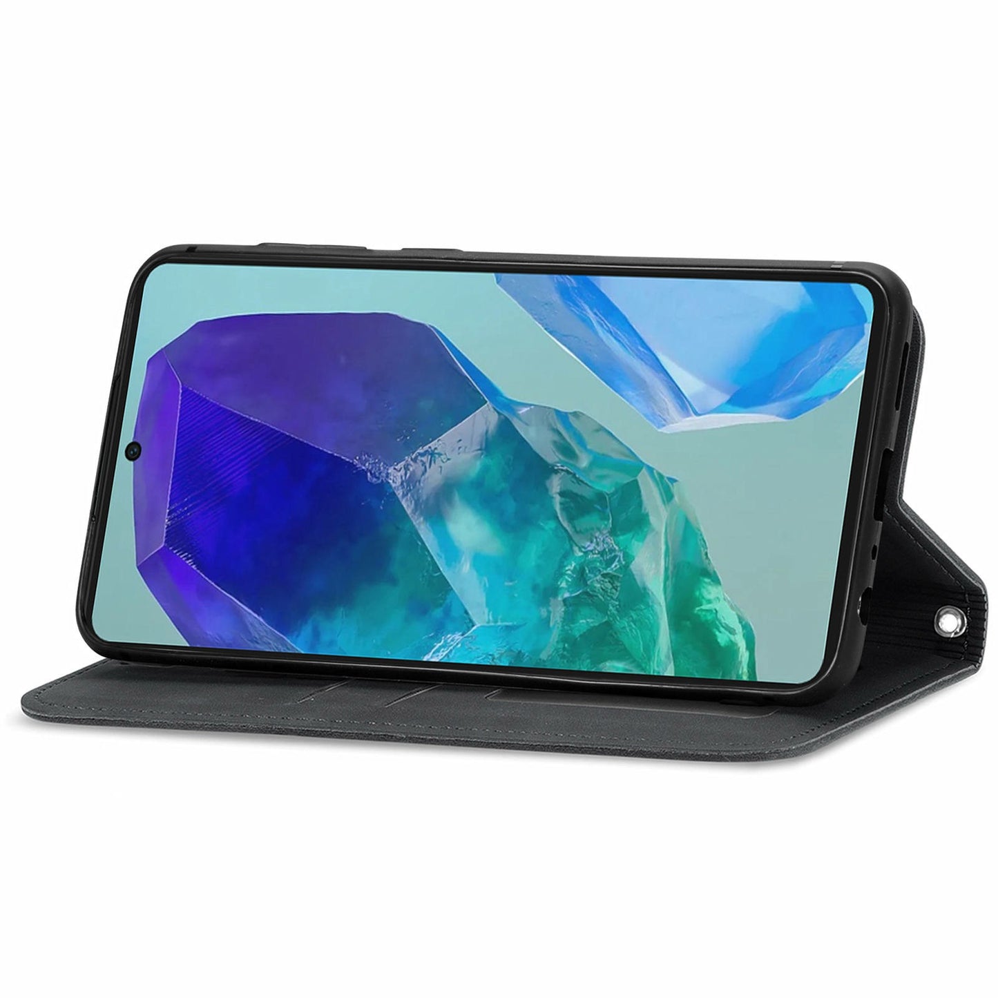 For Samsung Galaxy A16 5G / A16 4G Case Skin Touch Feeling Leather Card Holder Phone Cover Magnetic Absorption - Black