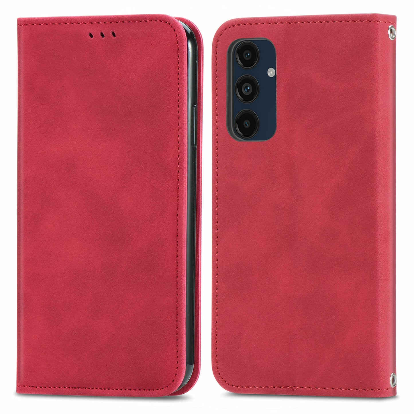 For Samsung Galaxy A16 5G / A16 4G Case Skin Touch Feeling Leather Card Holder Phone Cover Magnetic Absorption - Red
