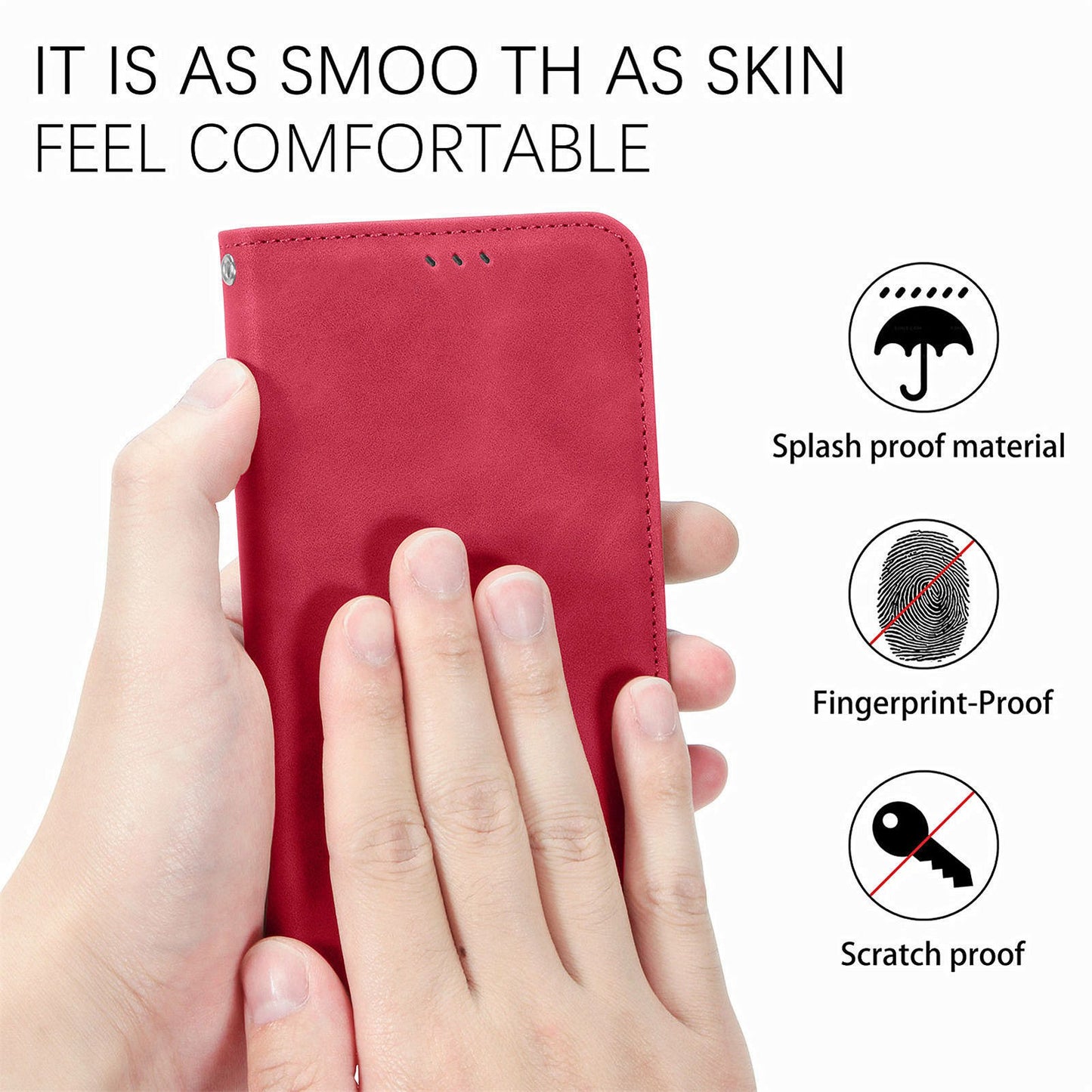 For Samsung Galaxy A16 5G / A16 4G Case Skin Touch Feeling Leather Card Holder Phone Cover Magnetic Absorption - Red