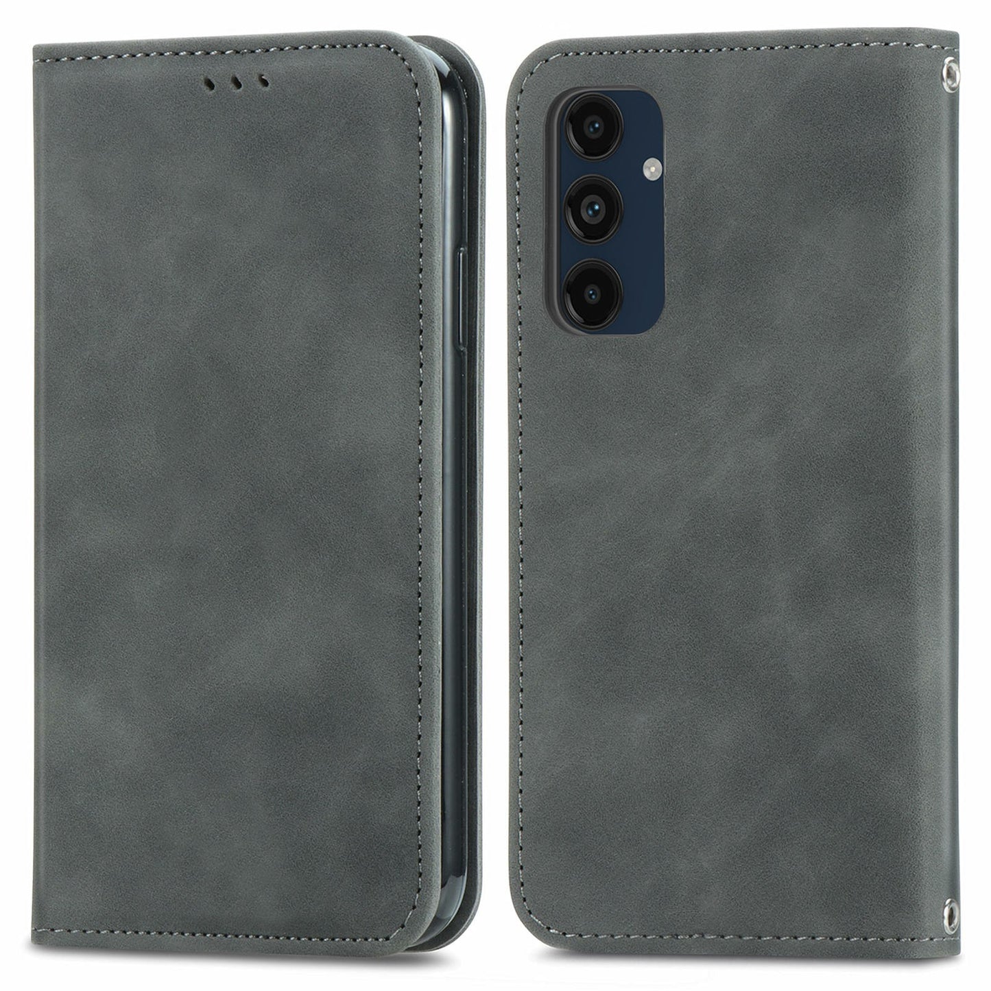 For Samsung Galaxy A16 5G / A16 4G Case Skin Touch Feeling Leather Card Holder Phone Cover Magnetic Absorption - Grey