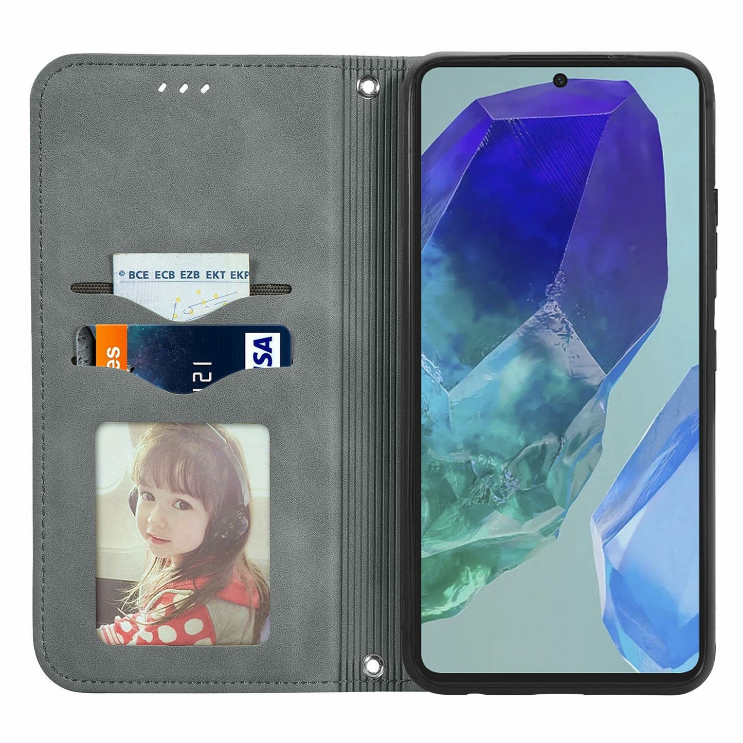 For Samsung Galaxy A16 5G / A16 4G Case Skin Touch Feeling Leather Card Holder Phone Cover Magnetic Absorption - Grey