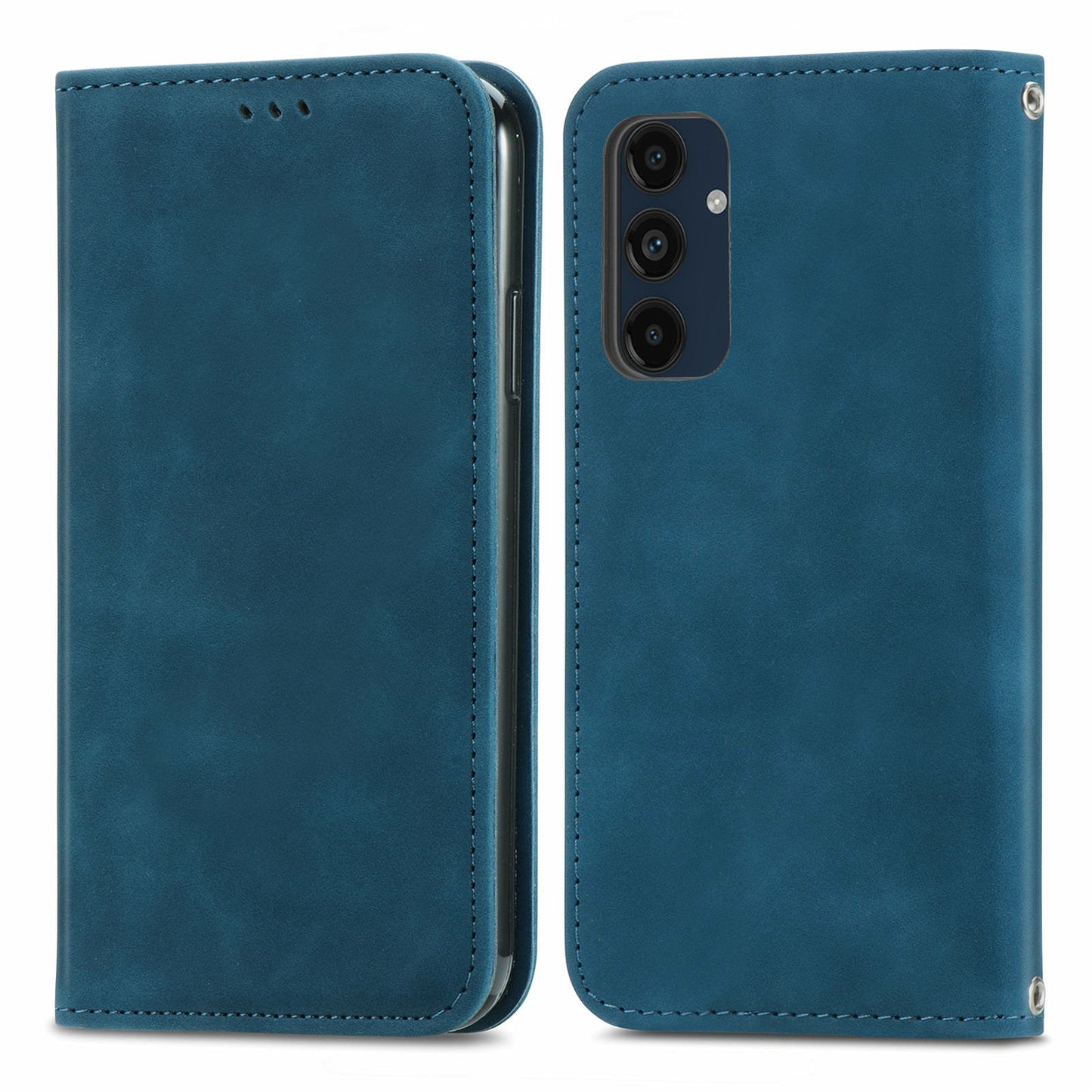 For Samsung Galaxy A16 5G / A16 4G Case Skin Touch Feeling Leather Card Holder Phone Cover Magnetic Absorption - Dark Blue