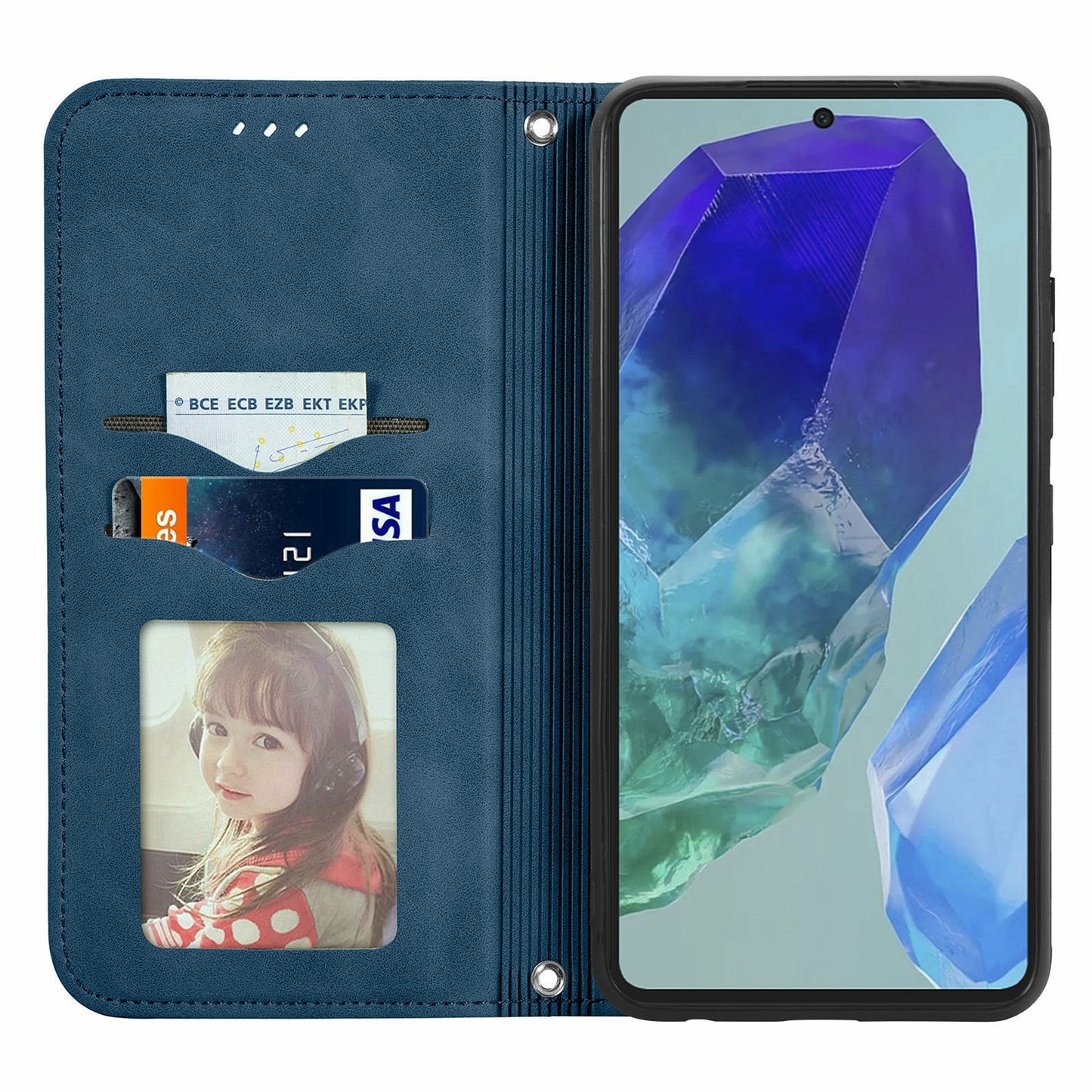 For Samsung Galaxy A16 5G / A16 4G Case Skin Touch Feeling Leather Card Holder Phone Cover Magnetic Absorption - Dark Blue