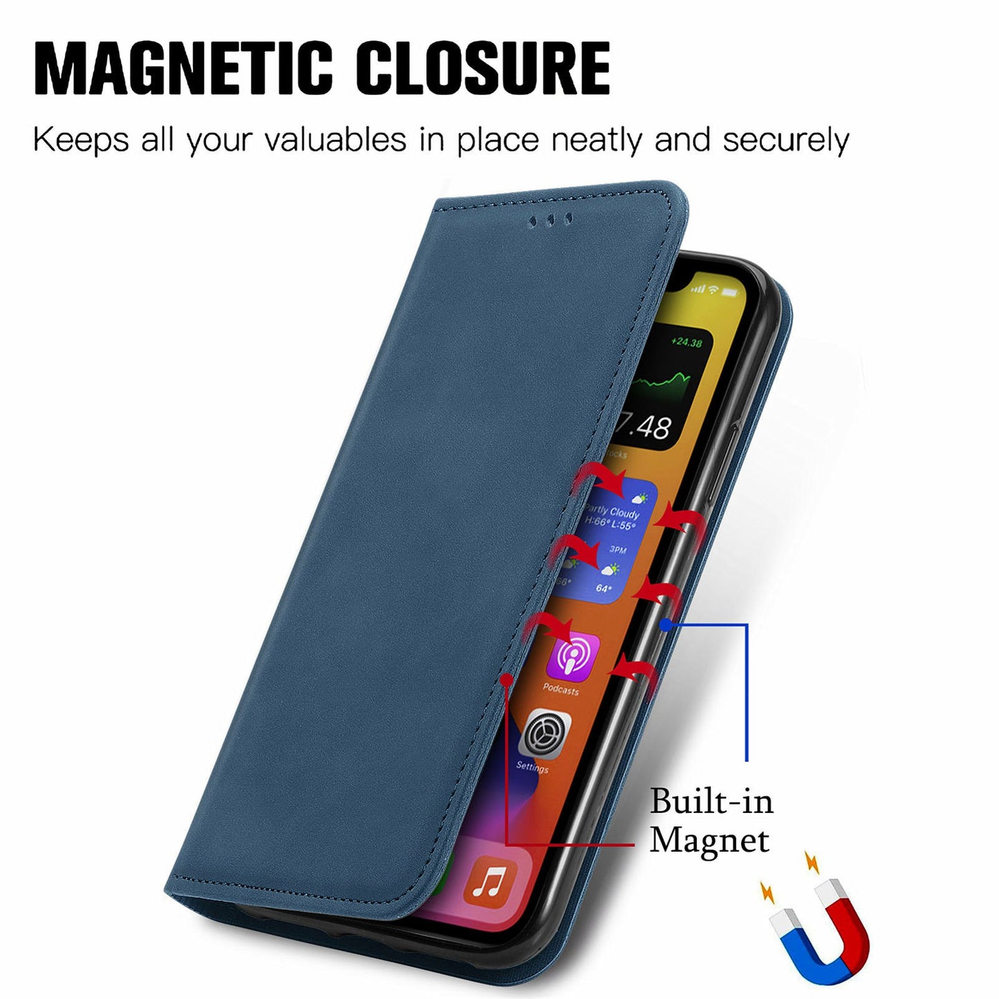 For Samsung Galaxy A16 5G / A16 4G Case Skin Touch Feeling Leather Card Holder Phone Cover Magnetic Absorption - Dark Blue