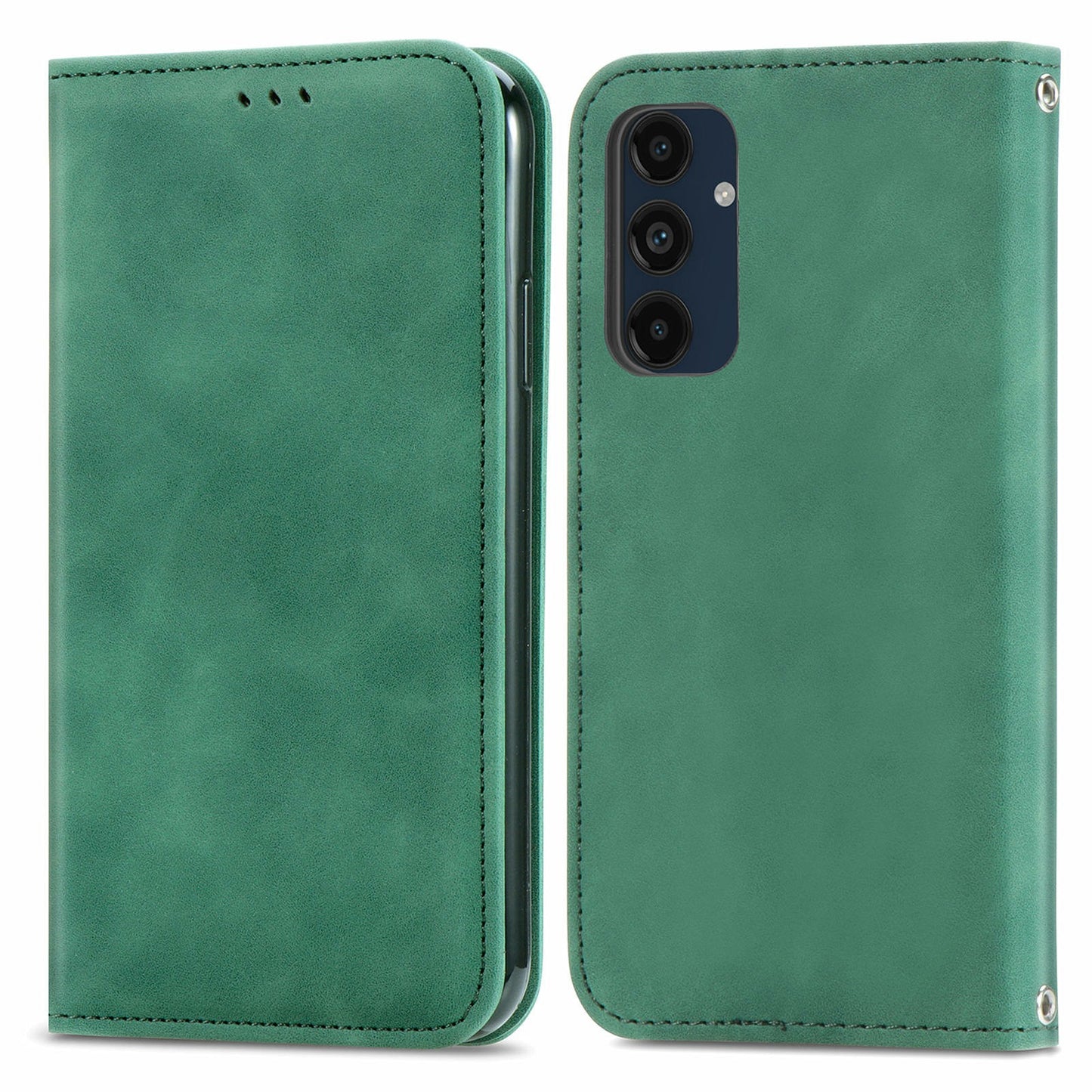 For Samsung Galaxy A16 5G / A16 4G Case Skin Touch Feeling Leather Card Holder Phone Cover Magnetic Absorption - Green