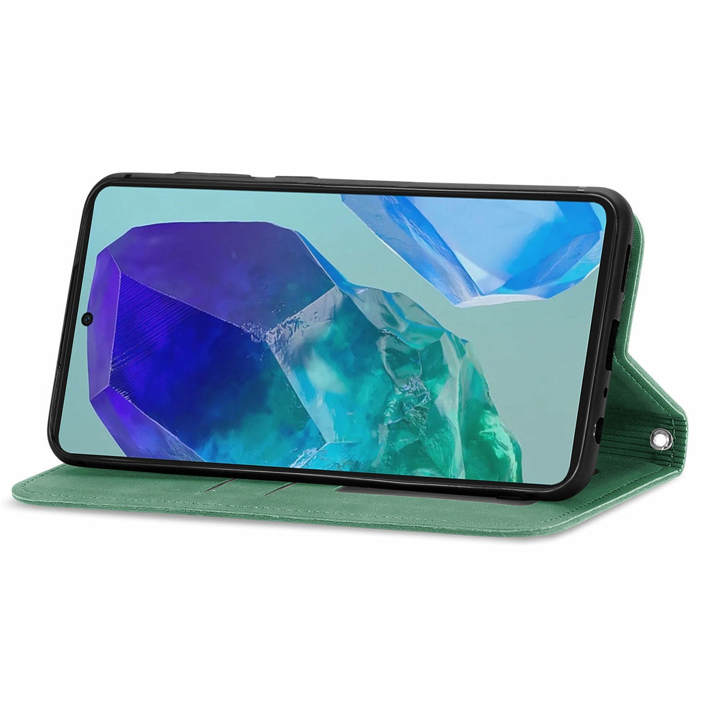For Samsung Galaxy A16 5G / A16 4G Case Skin Touch Feeling Leather Card Holder Phone Cover Magnetic Absorption - Green