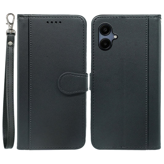 For Samsung Galaxy A06 Wallet Case Magnetic Snap Leather Phone Cover with Strap - Black