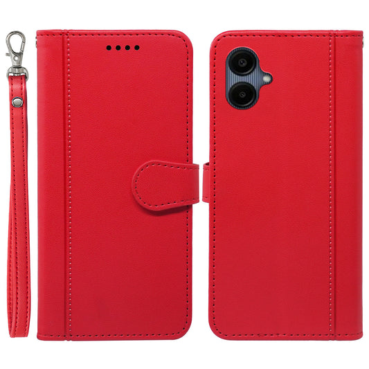 For Samsung Galaxy A06 Wallet Case Magnetic Snap Leather Phone Cover with Strap - Red