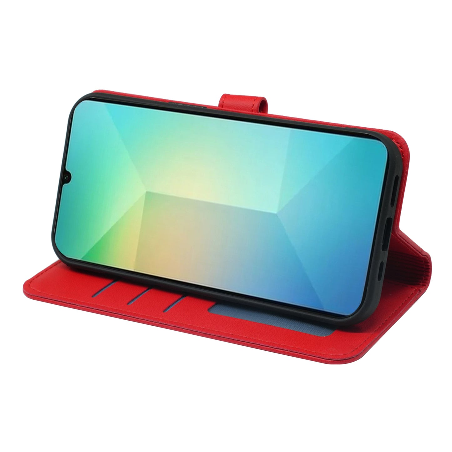 For Samsung Galaxy A06 Wallet Case Magnetic Snap Leather Phone Cover with Strap - Red