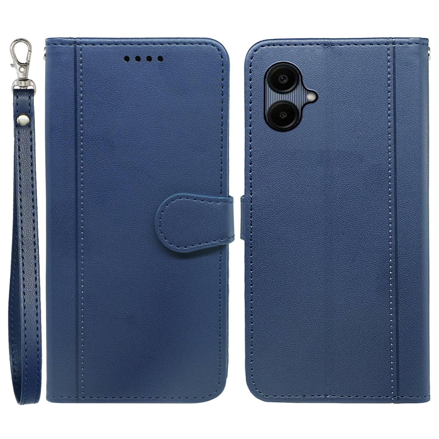 For Samsung Galaxy A06 Wallet Case Magnetic Snap Leather Phone Cover with Strap - Blue