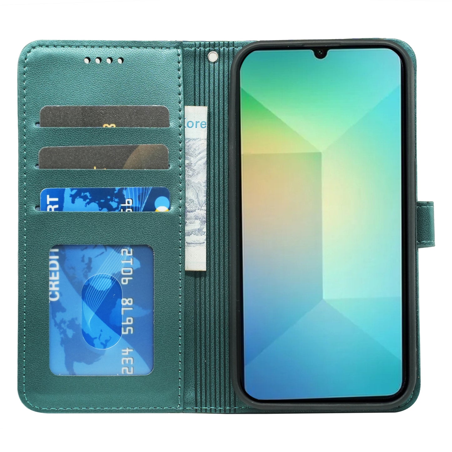 For Samsung Galaxy A06 Wallet Case Magnetic Snap Leather Phone Cover with Strap - Green