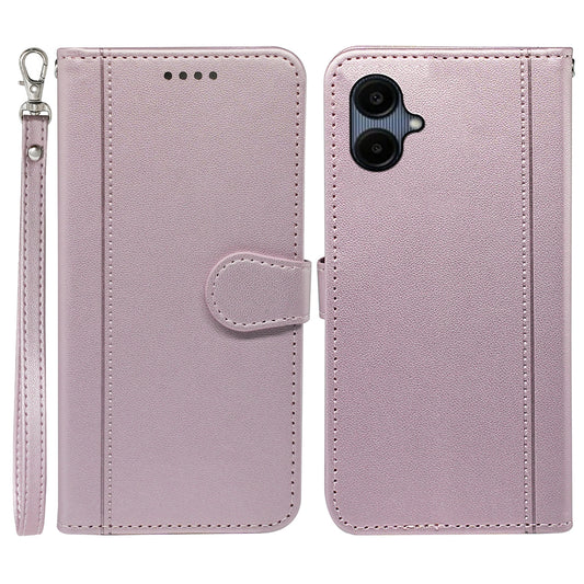 For Samsung Galaxy A06 Wallet Case Magnetic Snap Leather Phone Cover with Strap - Rose Gold