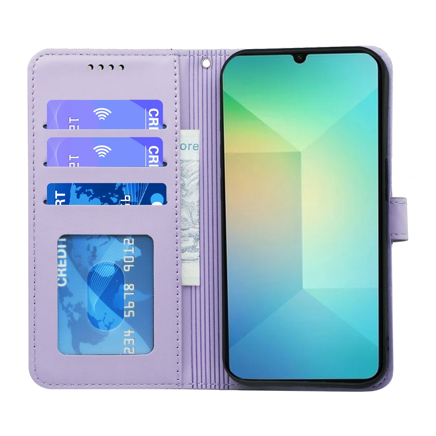 For Samsung Galaxy A06 Wallet Case Magnetic Snap Leather Phone Cover with Strap - Purple