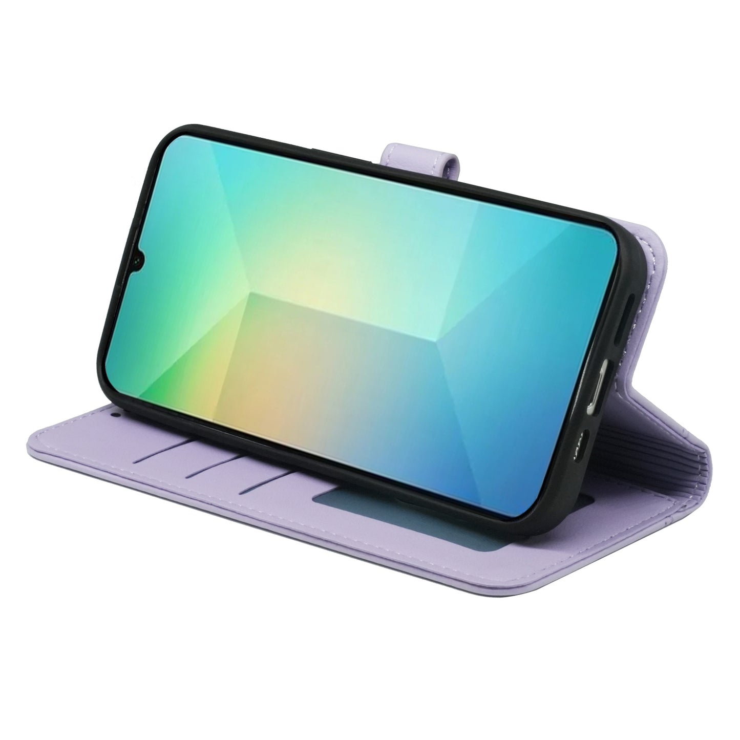 For Samsung Galaxy A06 Wallet Case Magnetic Snap Leather Phone Cover with Strap - Purple