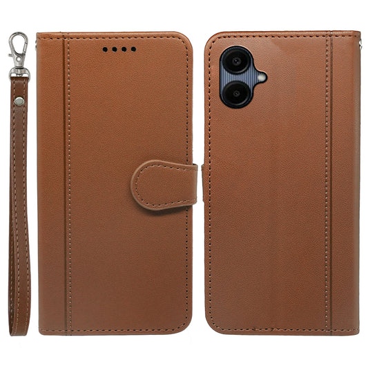 For Samsung Galaxy A06 Wallet Case Magnetic Snap Leather Phone Cover with Strap - Brown