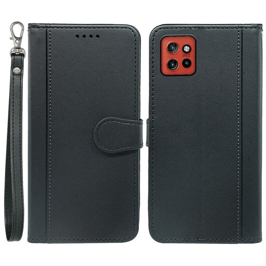 For Motorola Edge 50 Neo 5G / Moto S50 5G / Thinkphone 25 5G Wallet Case Magnetic Snap Leather Phone Cover with Strap - Black