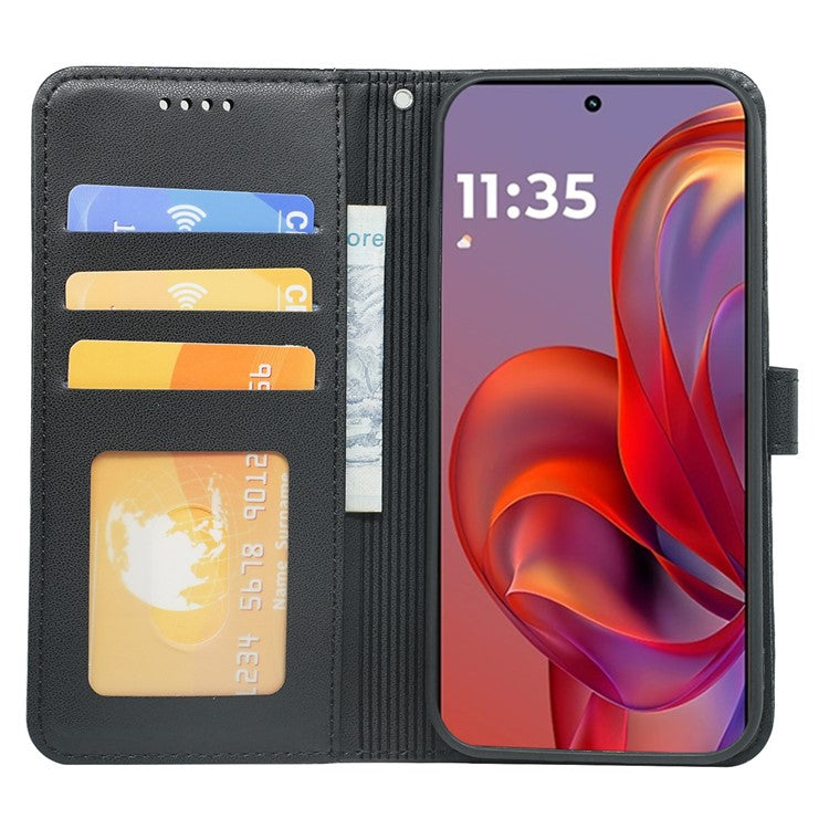 For Motorola Edge 50 Neo 5G / Moto S50 5G / Thinkphone 25 5G Wallet Case Magnetic Snap Leather Phone Cover with Strap - Black