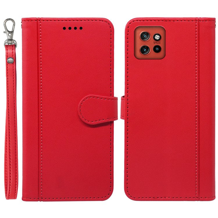 For Motorola Edge 50 Neo 5G / Moto S50 5G / Thinkphone 25 5G Wallet Case Magnetic Snap Leather Phone Cover with Strap - Red