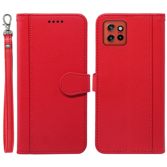 For Motorola Edge 50 Neo 5G / Moto S50 5G / Thinkphone 25 5G Wallet Case Magnetic Snap Leather Phone Cover with Strap - Red