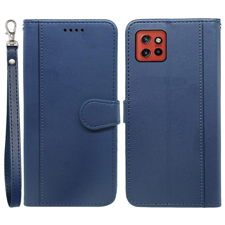 For Motorola Edge 50 Neo 5G / Moto S50 5G / Thinkphone 25 5G Wallet Case Magnetic Snap Leather Phone Cover with Strap - Blue