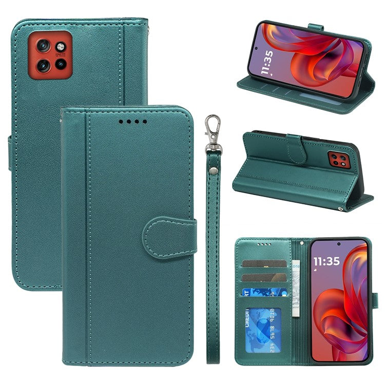 For Motorola Edge 50 Neo 5G / Moto S50 5G / Thinkphone 25 5G Wallet Case Magnetic Snap Leather Phone Cover with Strap - Green