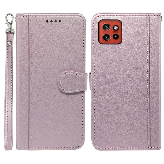 For Motorola Edge 50 Neo 5G / Moto S50 5G / Thinkphone 25 5G Wallet Case Magnetic Snap Leather Phone Cover with Strap - Rose Gold