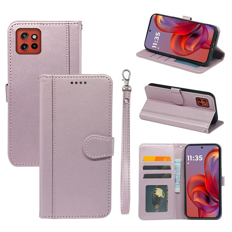 For Motorola Edge 50 Neo 5G / Moto S50 5G / Thinkphone 25 5G Wallet Case Magnetic Snap Leather Phone Cover with Strap - Rose Gold