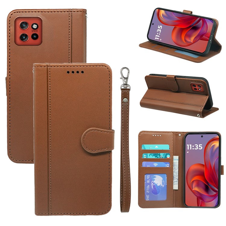 For Motorola Edge 50 Neo 5G / Moto S50 5G / Thinkphone 25 5G Wallet Case Magnetic Snap Leather Phone Cover with Strap - Brown