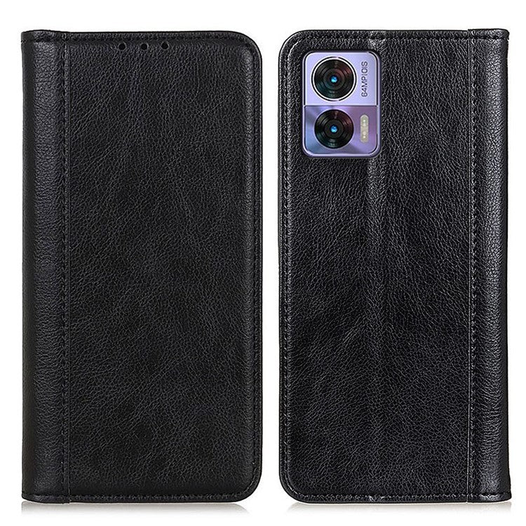 For Motorola Edge 30 Neo 5G Magnetic Auto-absorbed Split Leather Stand Flip Cover TPU Shockproof Interior Litchi Texture Wallet Phone Case - Black