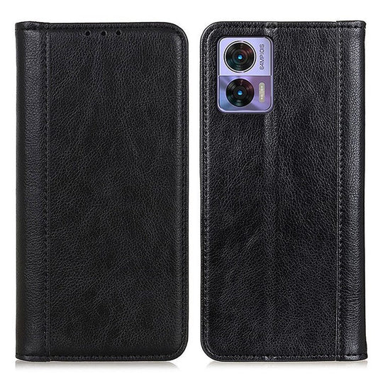 For Motorola Edge 30 Neo 5G Magnetic Auto-absorbed Split Leather Stand Flip Cover TPU Shockproof Interior Litchi Texture Wallet Phone Case - Black