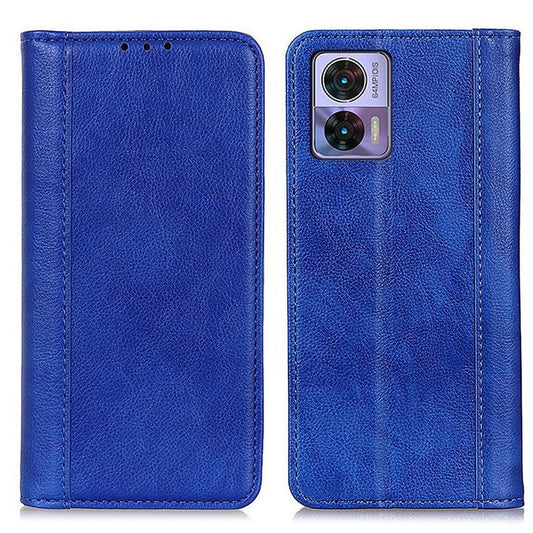 For Motorola Edge 30 Neo 5G Magnetic Auto-absorbed Split Leather Stand Flip Cover TPU Shockproof Interior Litchi Texture Wallet Phone Case - Blue