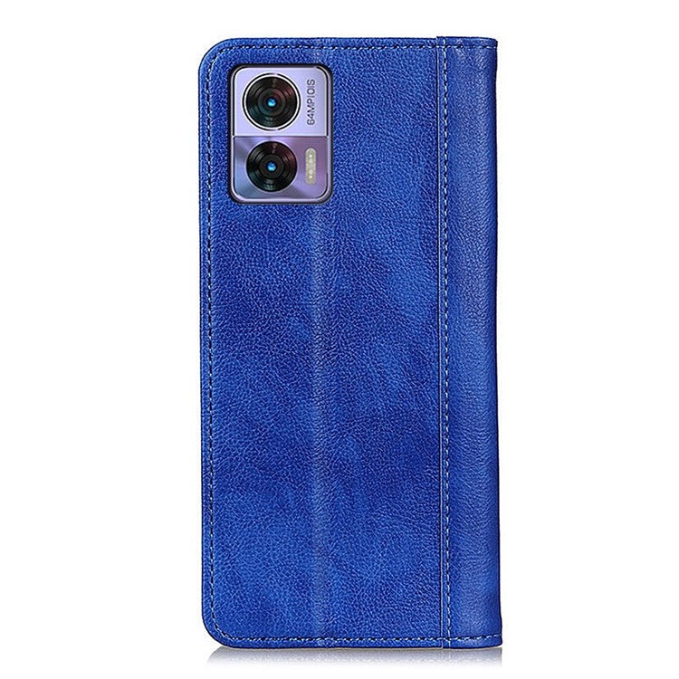 For Motorola Edge 30 Neo 5G Magnetic Auto-absorbed Split Leather Stand Flip Cover TPU Shockproof Interior Litchi Texture Wallet Phone Case - Blue