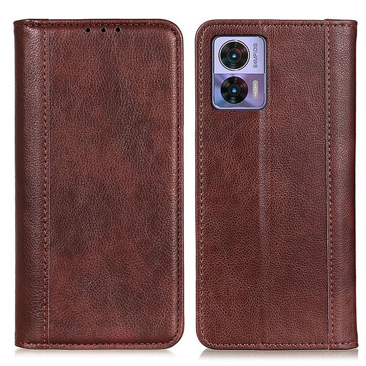 For Motorola Edge 30 Neo 5G Magnetic Auto-absorbed Split Leather Stand Flip Cover TPU Shockproof Interior Litchi Texture Wallet Phone Case - Brown