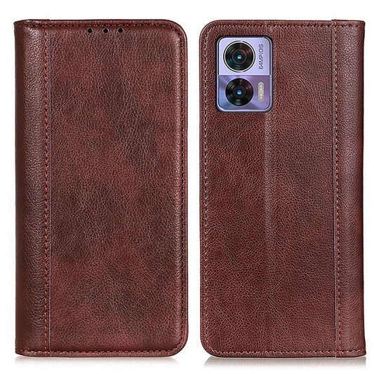 For Motorola Edge 30 Neo 5G Magnetic Auto-absorbed Split Leather Stand Flip Cover TPU Shockproof Interior Litchi Texture Wallet Phone Case - Brown
