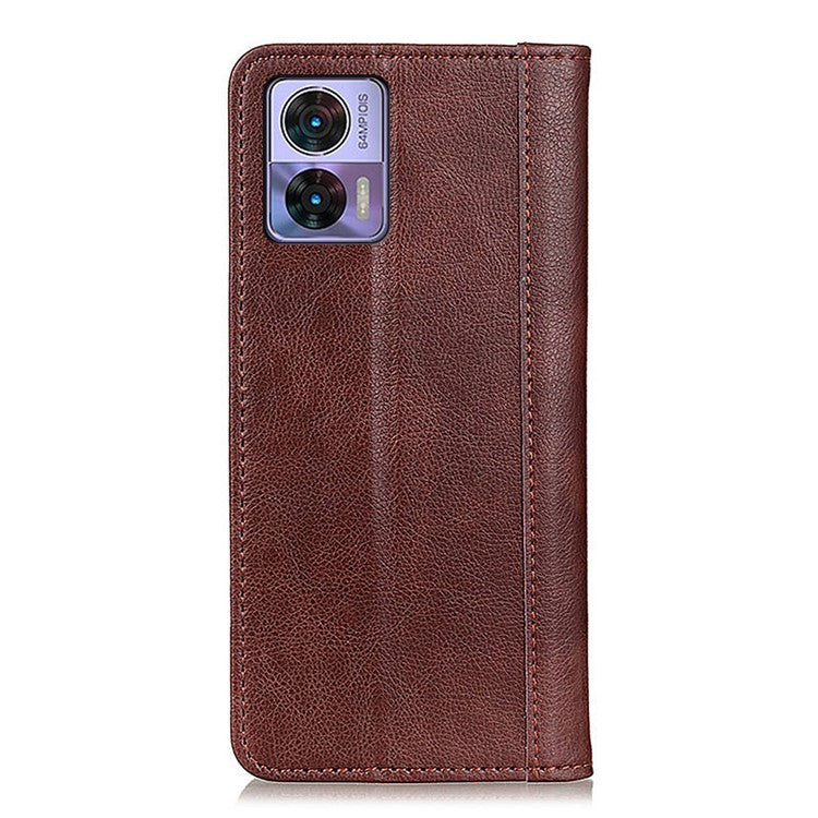 For Motorola Edge 30 Neo 5G Magnetic Auto-absorbed Split Leather Stand Flip Cover TPU Shockproof Interior Litchi Texture Wallet Phone Case - Brown