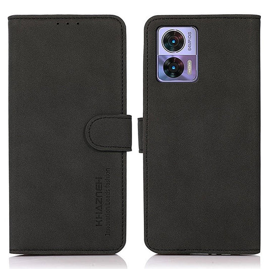 KHAZNEH For Motorola Edge 30 Neo 5G Wallet Phone Case Full Covering Textured PU Leather Folio Book Case Stand Anti-Drop Phone Cover - Black