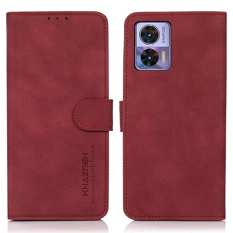 KHAZNEH For Motorola Edge 30 Neo 5G Wallet Phone Case Full Covering Textured PU Leather Folio Book Case Stand Anti-Drop Phone Cover - Red