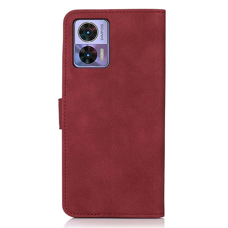 KHAZNEH For Motorola Edge 30 Neo 5G Wallet Phone Case Full Covering Textured PU Leather Folio Book Case Stand Anti-Drop Phone Cover - Red